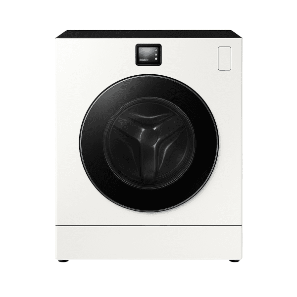 Lavaseca Samsung Bespoke AI de 26 kg lavado / 15 kg secado con pantalla Smart 4.0, diseño frontal en color blanco con puerta negra y panel digital superior.