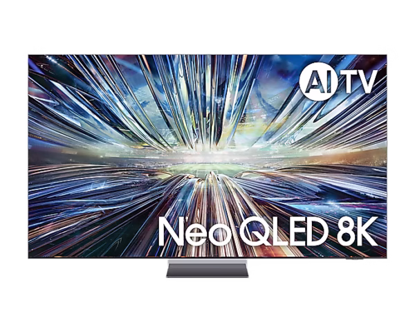 Vista frontal del televisor Samsung 85" Neo QLED 8K QN900D con pantalla encendida