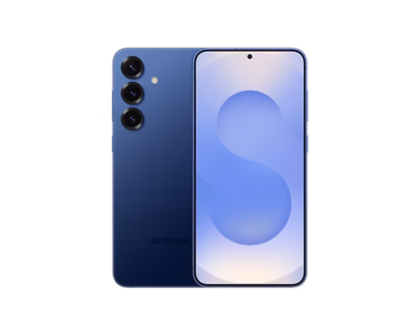 Samsung Galaxy S25+ de 256GB en color azul, mostrando su pantalla y la parte trasera con el sistema de triple cámara. Ideal para usuarios que buscan una pantalla más grande.